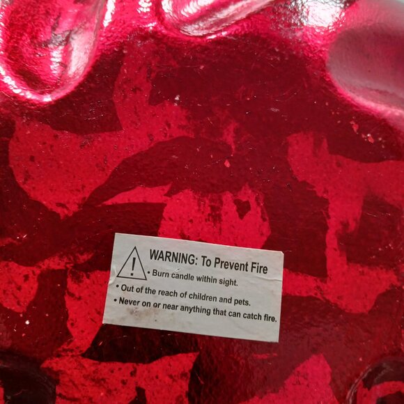 13 inch Vintage Glass Pillar Candle Holder in Bright Red Design - Picture 3 of 4